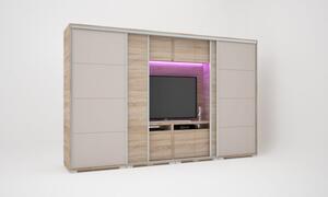 Bond Tv-s gardrób 318 cm 2 bútorlapos ajtó 2 magasfényű festett üveg ajtó LED világítás nélkül