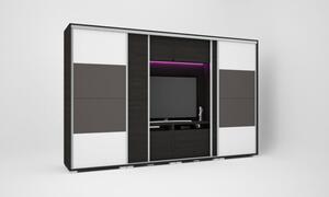 Bond Tv-s gardrób 318 cm 2 bútorlapos ajtó 2 magasfényű festett üveg ajtó LED világítás nélkül