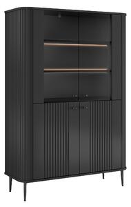 Vesper négyajtós vitrines szekrény 103 cm - fekete / fekete lábak