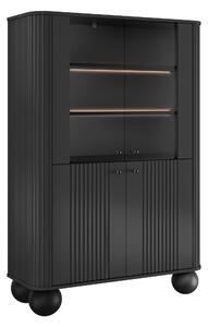 Vesper négyajtós vitrines szekrény 103 cm - fekete / fekete fogantyúk / gömb lábak