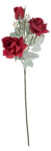 Selyemvirág rózsa ág 3 fejjel, 64.5cm magas - Piros