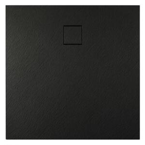 Diplon BST8301, Kő textúrájú 90x90 cm zuhanytálca, fekete színben lefolyóval 2,6 cm magas