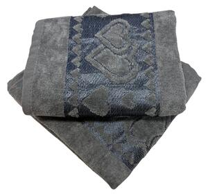 Jacquard frottír törölköző világosszürke szív 50x90cm TiaHome