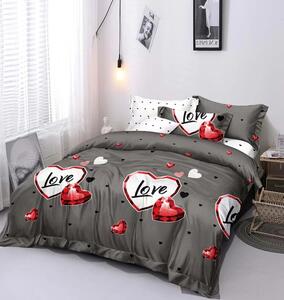 3 részes ágyneműhuzat Polycotton Szürke szívek 200x140cm+90x70cm TiaHome