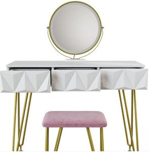 Vicco Ruby fésülködőasztal székkel, Led tükörrel, fehér, 100 cm