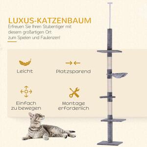 Macska mászófa oszlop, macskakaparó, állítható magasság, szürke 40 x 34 x 230-260 cm