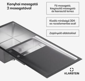 Klarstein TitanSteel, konyhai mosogató 1.5, fő- és mellékmosogatóval, 100 x 45 cm (H x Sz), rozsdamentes acél, karcálló felület, hőálló
