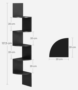 Zigzag sarokpolc 5 szintes fali polc, fekete 20x20x127cm