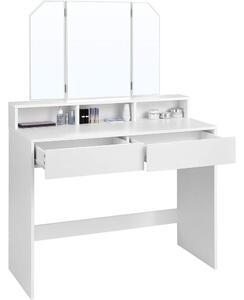 Fésülködőasztal, sminkasztal tükörrel fiókokkal, fehér 100x40x142cm