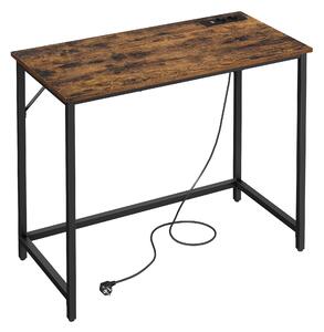 Irodai asztal, számítógépes asztal, LED lámpákkal, rusztikus barna-fekete