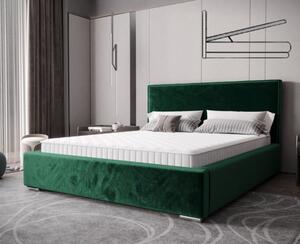 Időtlen kárpitozott ágy minimalista dizájnban, zöld színben 180 x 200 cm Ágyneműtartóval