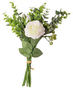 Művirág csokor rózsával, eukaliptusszal és bogyós ágakkal, 33 cm magas - Fehér rózsával