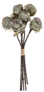 Rózsa selyemvirág csokor, 6 szálas, magasság: 31cm - Őszi zöld