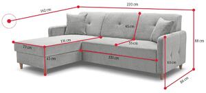 FOSIE sarok kanapéágy, 220x88x162, asti 31, jobb sarok
