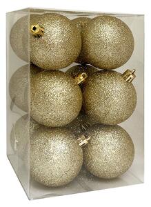 Arany glitteres műanyag karácsonyi gömb szett 12x6cm