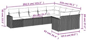 VidaXL 9 részes fekete polyrattan kerti ülőgarnitúra párnákkal