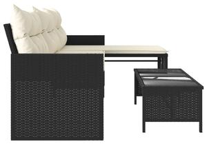 VidaXL L-alakú fekete polyrattan kerti kanapé asztallal és párnával