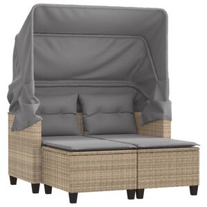 VidaXL 2 személyes bézs polyrattan kerti kanapé baldachinnal/székkel