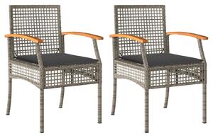 VidaXL 2 db szürke polyrattan és akácfa kerti szék párnákkal