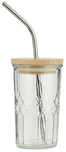 IB Laursen GLASS BAMBOO pohár bambusz fedéllel és rozsdamentes acél szívószállal 300 ml
