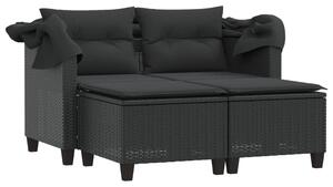 VidaXL 2 személyes fekete polyrattan kerti kanapé baldachinnal/székkel