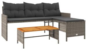VidaXL L-alakú szürke polyrattan kerti kanapé asztallal és párnákkal