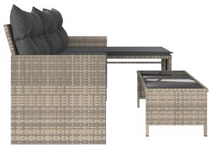 VidaXL L-alakú szürke polyrattan kerti kanapé asztallal és párnákkal