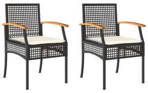 VidaXL 2 db fekete polyrattan és akácfa kerti szék párnákkal