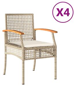 VidaXL 4 db bézs polyrattan és akácfa kerti szék párnákkal