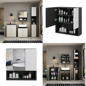 Vicco Edge tükrös szekrény, 54x55 cm , fehér-fekete