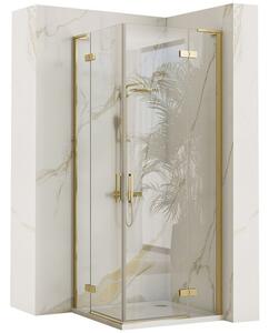 Rea Hugo, zuhanykabin 2 szárnyas ajtókkal 80 (ajtó) x 80 (ajtó) x 200 cm, 6mm átlátszó üveg, arany matt profil, REA-K6608