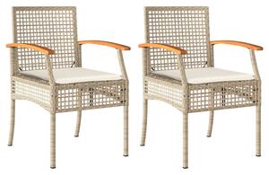 VidaXL 2 db bézs polyrattan és akácfa kerti szék párnákkal