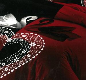 Ágynemű FAVER SWAN LOVE BLACK & RED 6 részes 200x220 cm