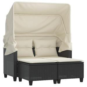 VidaXL 2 személyes fekete polyrattan kerti kanapé baldachinnal/székkel