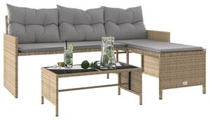 VidaXL L-alakú bézs polyrattan kerti kanapé asztallal és párnával