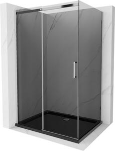 Mexen Omega, tolóajtós zuhanykabin 100 (ajtó) x 80 (fali) cm, 8mm szürke üveg, króm profil + vékony zuhanytálca fekete + króm szifon, 825-100-080-01-40-4070