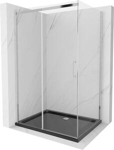 Mexen Omega, tolóajtós zuhanykabin 120 (ajtó) x 80 (fali) cm, 8mm átlátszó üveg, króm profil + vékony zuhanytálca fekete + króm szifon, 825-120-080-01-00-4070