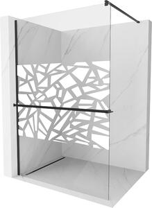 Mexen Kioto +, zuhany paraván polccal és törölközőtartóval 70 x 200 cm, 8mm üveg átlátszó üvegmintás fehér, fekete profil, 800-070-121-70-85