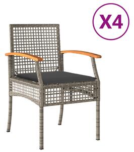 VidaXL 4 db szürke polyrattan és akácfa kerti szék párnákkal