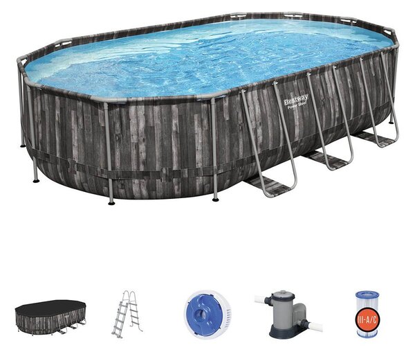 Bestway ESPIRITU fa hatású ovális fémvázas medence szett 610 x 366 x 122 cm