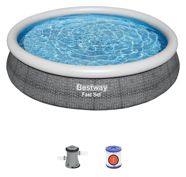 Bestway BELVEDERE, rattan hatású, felfújható peremű puhafalú medence szett 366 cm x76 cm