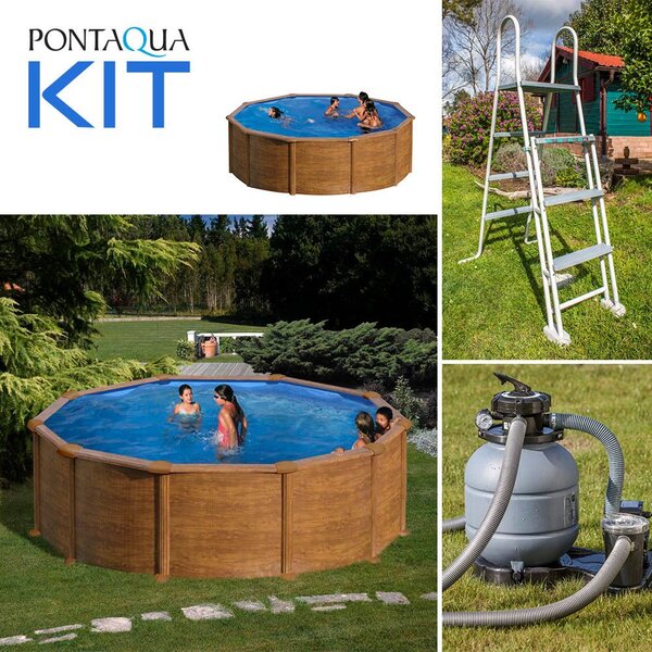 GRE KIT WOOD kerek fémfalas családi medence szett 4,6 x 1,2 m