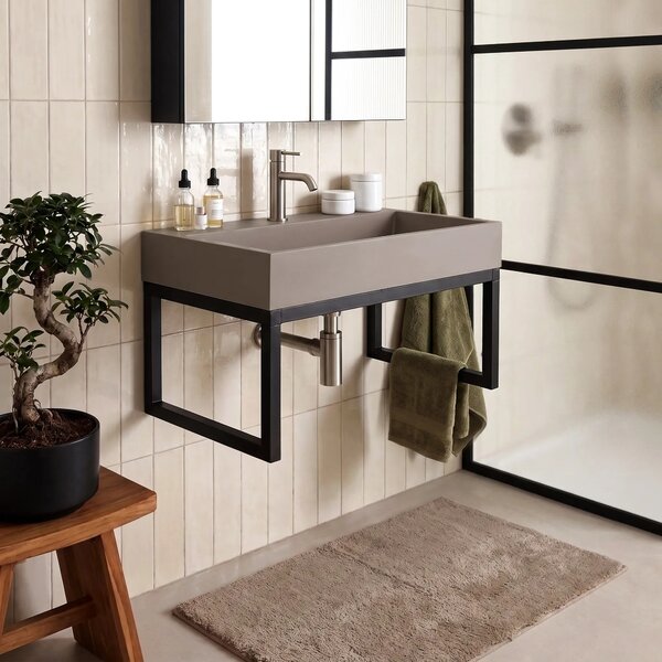 Konglomerátum mosdó Rea GOYA TAUPE 60CM + állvány