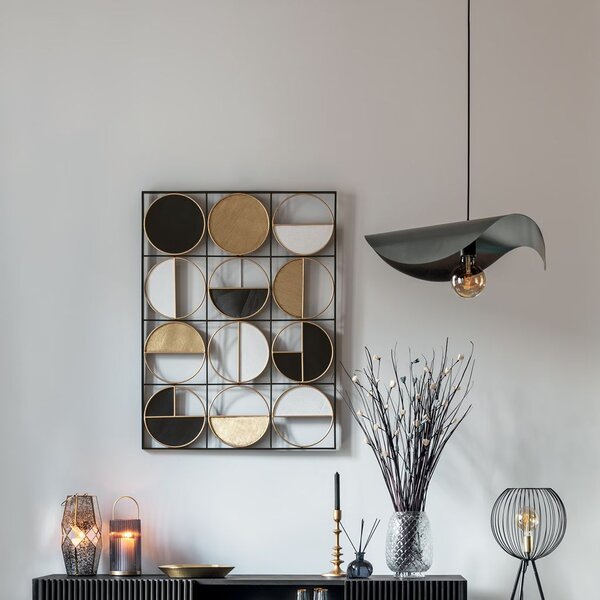 Fali dekoráció 100x76 cm, kör formákkal, fém, fehér - bézs - fekete - GEOMETRICO