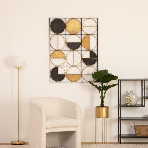 Fali dekoráció 100x76 cm, kör formákkal, fém, fehér - bézs - fekete - GEOMETRICO