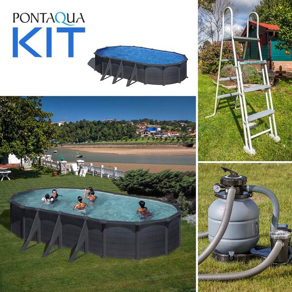 GRE KIT GRAPHITE fémfalas családi medence szett 7,3 x 3,75 x1,2 m