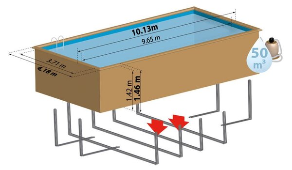 GRE TIMBER szögletes fa medence 10,0 x 4,0 x 1,46 m