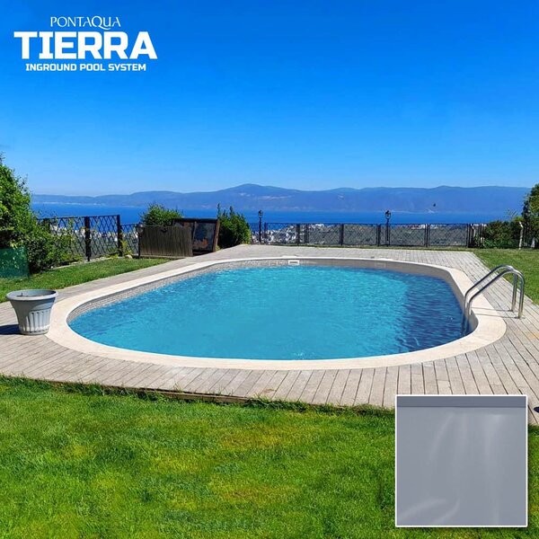 TIERRA CLOUD POOL süllyesztett ovális medence 8,0 x 4,0 x 1,5 m, szürke színű fóliával