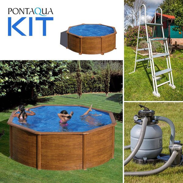 GRE KIT WOOD kerek fémfalas családi medence szett 3,5 x 1,2 m