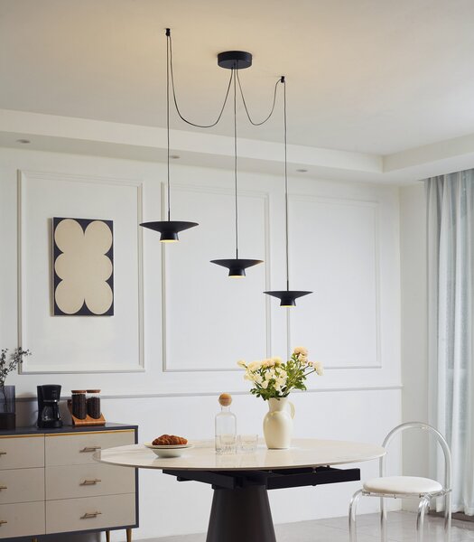 Függőlámpa Lindby, Norvind, dimmable, Fekete, Étkező, Fém, Modern